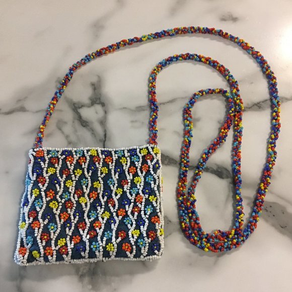 Pierre Urbach Handbags - PIERRE URBACH Micro Crossbody Shoulder Bag Beaded Multi Colored Floral Pattern